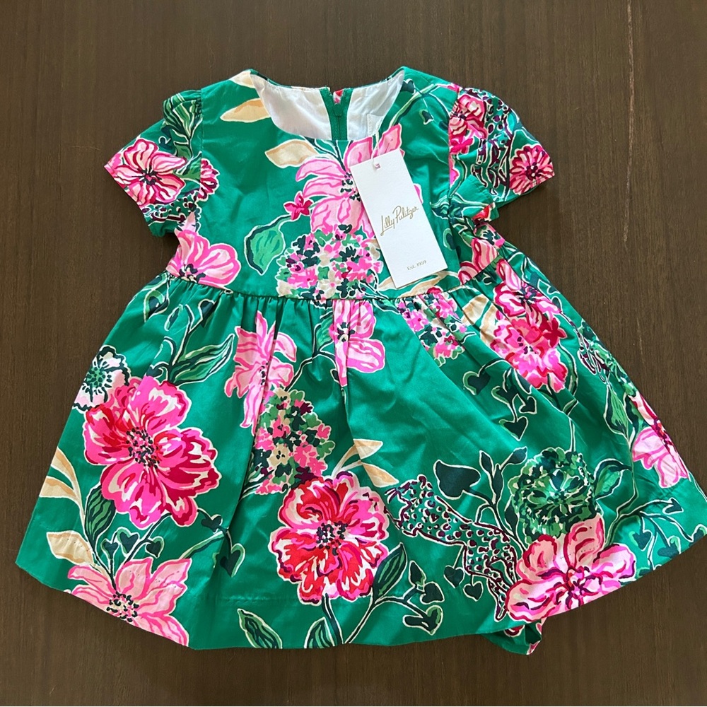 Lilly Pulitzer Green Floral Short-Sleeve Safari Sanctuary Kelce Party Dress NWT